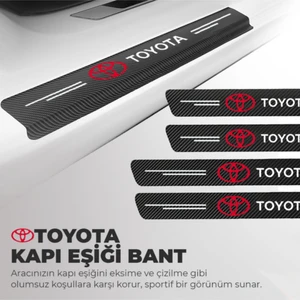 Fruens Toyota Logolu Karbon Kapı Eşiği Koruyucu Bant Folyo 4'lü Set
