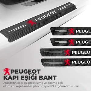 Fruens Peugeot Logolu Karbon Kapı Eşiği Koruyucu Bant Folyo 4'lü Set