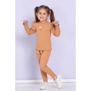 Jojo Bambino Kız Bebek Çocuk Papatyalı Fitilli Kaşkorse Uzun Kollu Tayt 2'li Takım