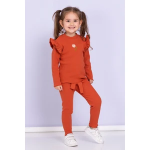 Jojo Bambino Kız Bebek Çocuk Papatyalı Fitilli Kaşkorse Uzun Kollu Tayt 2'li Takım