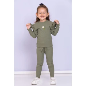 Jojo Bambino Kız Bebek Çocuk Papatyalı Fitilli Kaşkorse Uzun Kollu Tayt 2'li Takım