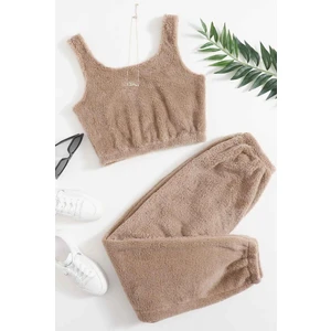 Merry See Kolsuz Askılı Peluş Polar Alt Üst Pijama Takımı