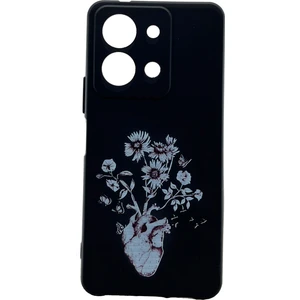 Vivo Y36 Kılıf Siyah Heart Kalpli Çiçek Desenli Telefon Kapağı Tam Koruma
