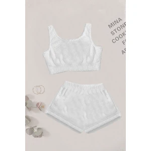 Merry See Tek Renk 1 Takım Kolsuz Askılı Peluş Polar Alt Üst Şortlu Pijama Takımı
