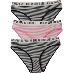 Kadın 3'lü Çizgili Bikini Slip Külot