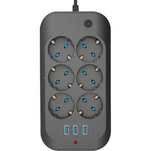 Termal Akım Korumalı, Çocuk Korumalı, 6'lı 2 mt Uzatma Kablosu 6 Priz, 3 USB Girişi