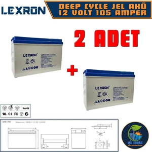 12V 105 Ah Solar Jel Akü - 12 Volt 105 Amper Solar Jel Akü - 2 Adet