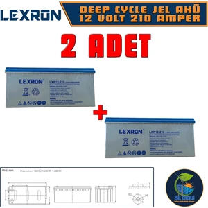 12V 210 Ah Solar Jel Akü - 12 Volt 210 Amper Solar Jel Akü - 2 Adet
