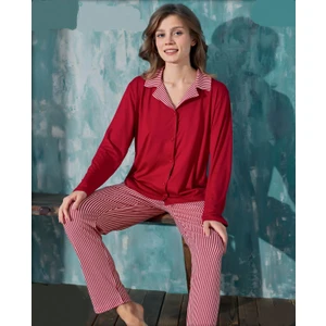 50901 Kadın Kışlık Milan Kumaş Önden Düğmeli Pijama Takımı