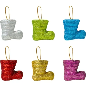 Patladı Gitti Yılbaşı Ağaç Süsleme Seti Simli 5 cm Rengarenk Noel Çizmesi 6 Adet