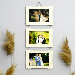 Hanem Grup Ahşap 3'lü 10X15 cm Ipli Fotoğraf Askılı Yatay