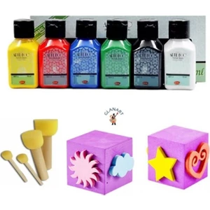 6 x 75 ml  Artdeco Parmak Boyası Ponpon Fırçalı Baskı Kalıplı Set