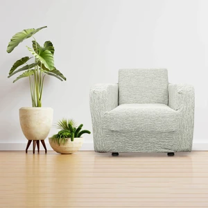 Jakarlı Tek Kişilik Lastikli Koltuk Kılıfı Çekyat Koltuk Örtüsü Streç Esnek kanepe kılıfı Düz Desen Taş Krem