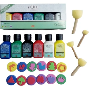 Çocuklar Için 6 x 75 ml  Artdeco Parmak Boyası Ponpon Fırçalı Sünger Baskılı Set  Kalıplı Set 22 Parça