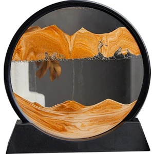 Kum Manzarası Hareketli Kum Sanat Resmi Yuvarlak Kum Saati 3D Dağ Kum Manzarası Hareket Göstergesi Akan Kum Boyama-Sarı (Yurt Dışından)