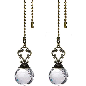 2'li Set Vintage Stil Şeffaf Fan Çekme Tavan Vantilatörü Zinciri Çeker Kristal Prizma Topu (Yurt Dışından)