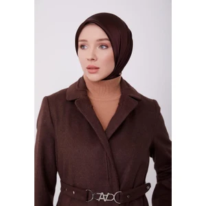 Yakası Kabartmalı Tam Boy Manto 23K8612 Kahverengi