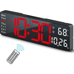 13 Inç Ekran LED Dijital Duvar Saati Uzaktan Kumanda Masa Çalar Saat Tarih Hafta Zamanlayıcı Otomatik Dimmer Saat-C (Yurt Dışından)