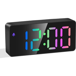 Gökkuşağı Renkli LED Dijital Çalar Saat, Erteleme, Ayarlanabilir Ses Seviyesi, Kolay Kullanım, Yatak Odası Için Çıkış Gücü, Masa, Siyah (Yurt Dışından)