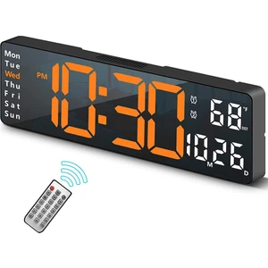 13 Inç Ekran LED Dijital Duvar Saati Uzaktan Kumanda Masa Çalar Saat Tarih Hafta Zamanlayıcı Otomatik Dimmer Saat-B (Yurt Dışından)