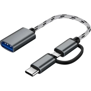 2'si 1 Arada USB Otg Kablo Tip-C / Mikro Usb'den USB 3.0'a Adaptör Örgülü Android Telefon Için Tasarlanmış Veri Aktarım Kablosu (Gri) (Yurt Dışından)