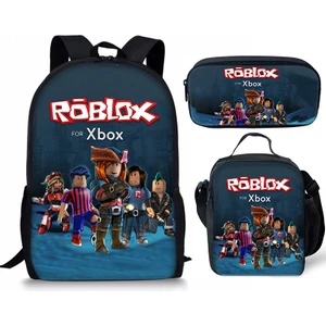 Öğrenci Okul Çantası Yemek Çantası Kalem Kutusu Roblox Baskılı Sırt Çantası Üç Parçalı Set (Yurt Dışından)