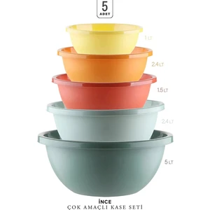Elite Home Süper 5'li Çok Amaçlı  Badya Leğen Yuvarlak Saklama Kabı  Karıştırma (Az Alan Kaplar)