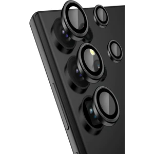 Caseart Samsung Galaxy S23 Ultra Alüminyum Alaşım Temperli Cam Kamera Lens Koruyucu - Siyah