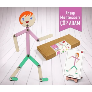Kız Figür Ahşap Çöp Adam Montessori Yapboz Aktivite Eğitici Ahşap Oyuncak