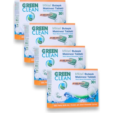 Green Clean Bulaşık Makinesi Tableti Bitkisel 30 Adet x 4