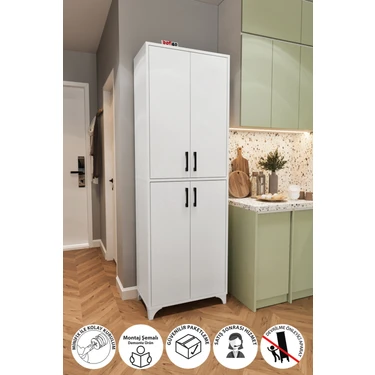 Bofigo Çok Amaçlı Dolap 4 Kapaklı 6 Bölmeli Banyo Dolabı Mutfak Dolabı Nehir