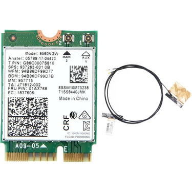 Decisive 9560NGW Wifi Kartı + Anten 1730MBPS Kablosuz Ac 9560 Çift Bant 2.4g+5g Bt 5.0 802.11AC M.2