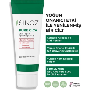 Sinoz Pure Cica Yoğun Onarıcı Yatıştırıcı Nemlendirici Bakım Kremi 50 ML Tahriş Olmuş Hasarlı