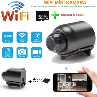 Ucuzcu Market Wifi Mini Kamera + 32GB Kart (Gece Görüşlü - Uzaktan Izleme -Ses Dinleme- Kayıt