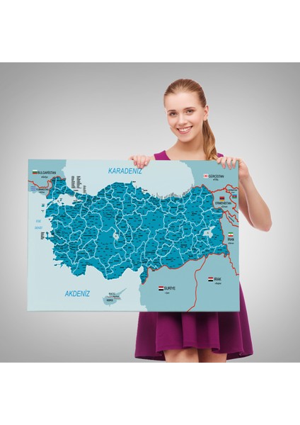 Türkiye Haritası Kanvas Tablo Il ve Ilçeli Ayrıntılı Eğitici Komşulu Tablo 3003 fırsatları
