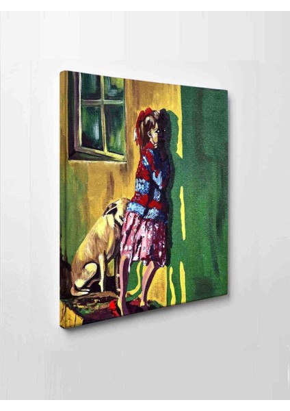 Sanatsal Kız ve Köpek Tablo 70 x 50