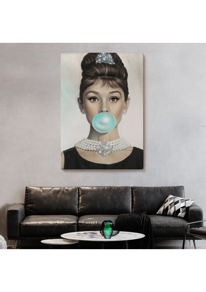 Audrey Hepburn Yeşil Kabarcık Sakızlı Dekoratif Kanvas Duvar TABLOSU-5108-2