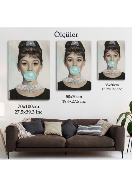Audrey Hepburn Yeşil Kabarcık Sakızlı Dekoratif Kanvas Duvar TABLOSU-5108-2