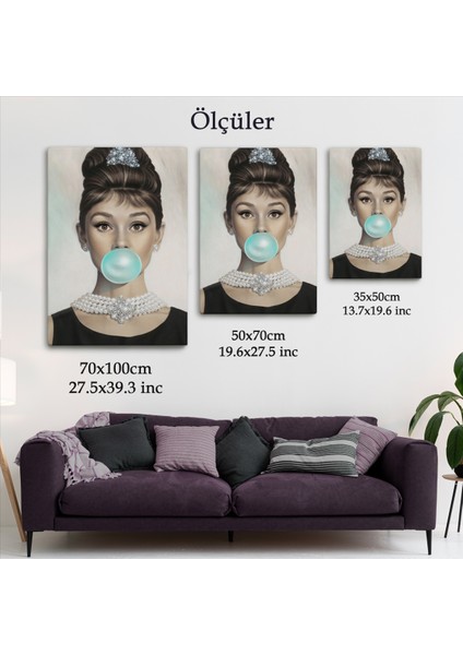 Audrey Hepburn Yeşil Kabarcık Sakızlı Dekoratif Kanvas Duvar TABLOSU-5108-2