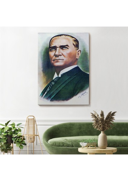 Atatürk Portre Tablosu Mustafa Kemal Atatürk Dikdörtgen Dekoratif Kanvas Tablo-Cr-68