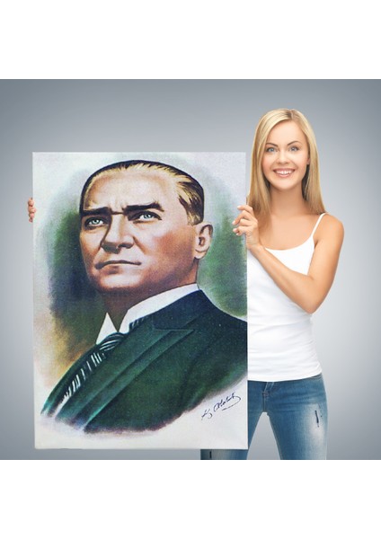 Atatürk Portre Tablosu Mustafa Kemal Atatürk Dikdörtgen Dekoratif Kanvas Tablo-Cr-68