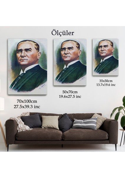 Atatürk Portre Tablosu Mustafa Kemal Atatürk Dikdörtgen Dekoratif Kanvas Tablo-Cr-68