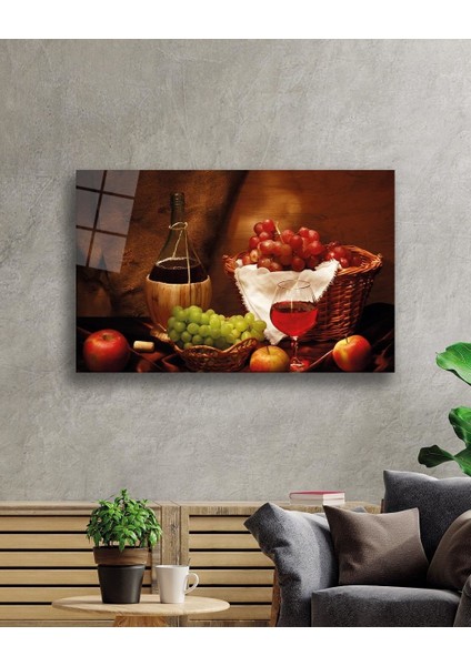Kadeh ve Meyveler Cam Tablo Wine And Fruits