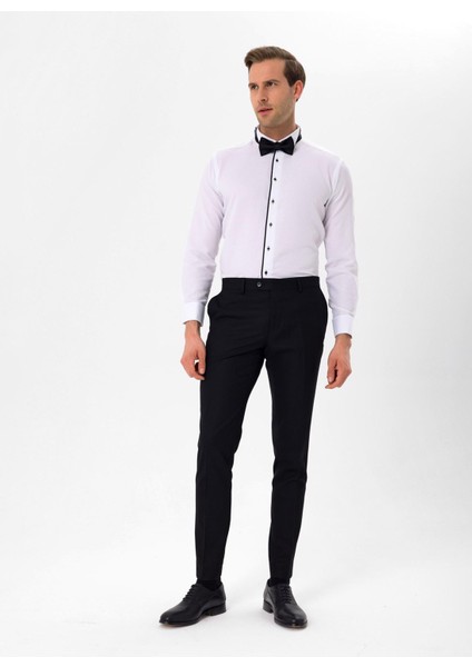 Slim Fit Ata Yaka Düz Siyah Erkek Gömlek GM3000900231