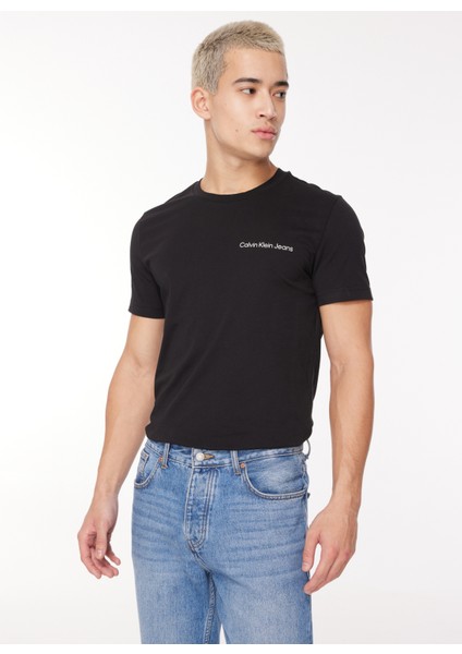 Bisiklet Yaka Düz Siyah Erkek T-Shirt J30J322547BEH