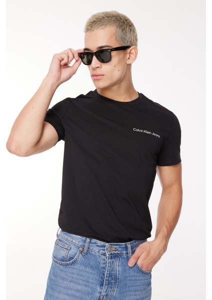 Bisiklet Yaka Düz Siyah Erkek T-Shirt J30J322547BEH