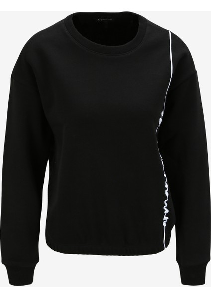 Bisiklet Yaka Baskılı Siyah Kadın Sweatshirt 6RYM70