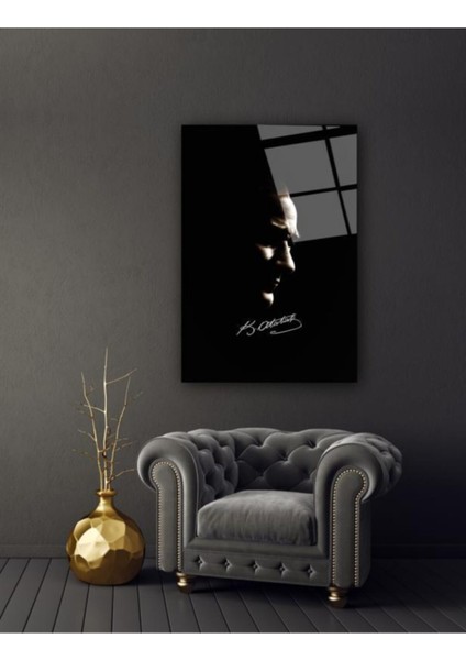 Atatürk Silüeti ve Imzası Cam Tablo