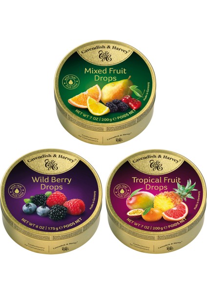 3’lü Böğürtlen, Karışık Meyve ve Tropik Meyve Aromalı Şekerler 175200 gr –