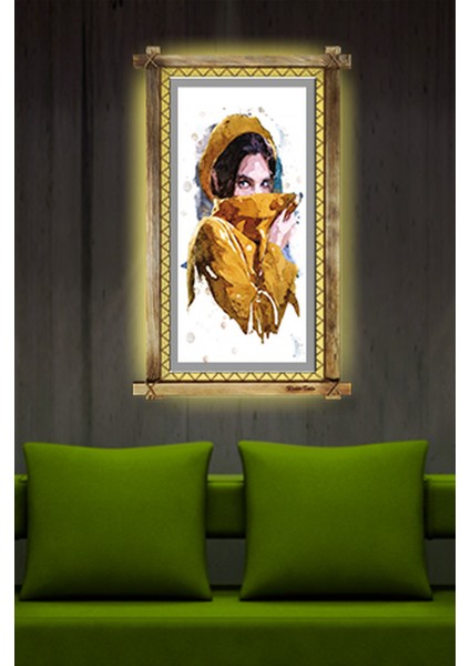 Portre LED Işıklı Rustik Kanvas Tablo O 96 x 56